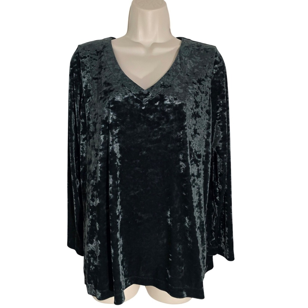 J Jill Velvet Long Sleeve Top Women S Crushed Texture Green Pullover